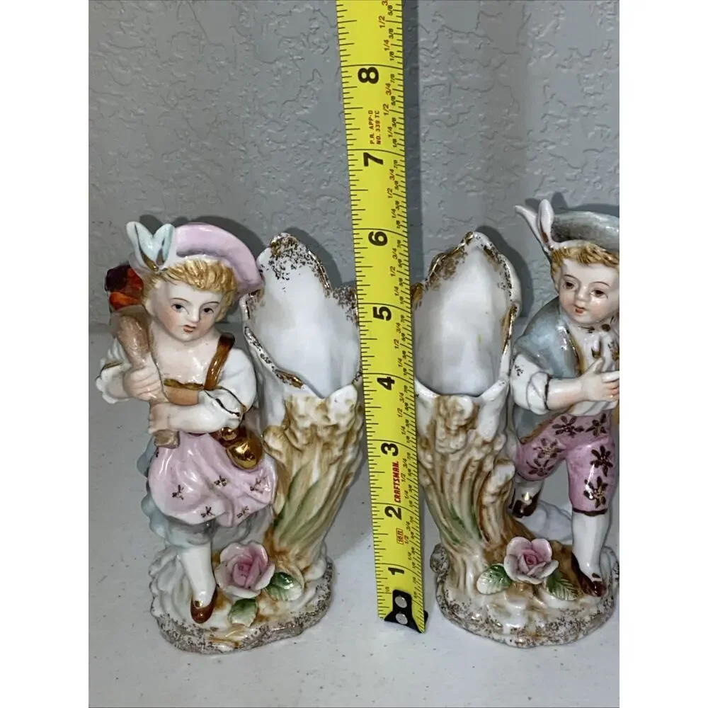 VTG Small Flower Floral Vases Set Of 2 UCAGCO Ceramics‎ Japan Boy Girl Travelers